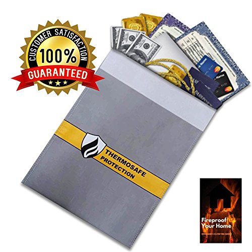 Fireproof Document Storage Bag by DocuBank - 15x11 Double Layer Heat & Water Resistant Protection | FIRE SAFETY EBOOK INCLUDED | Money, Firearms, Personal Items, Valuables, Lipo Battery