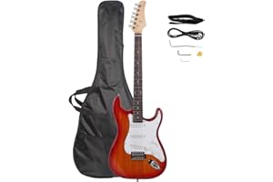 GUANGSHUOHUI 39 Inch Rosewood Fingerboard Electric Guitar,Electric Guitar Beginner Kit Solid Body Full Size Pick Up for Starter, with Bag, Picks, Capo, Strap, Cord,Allen Wrench, Tremolo Arm (Sunset Red)