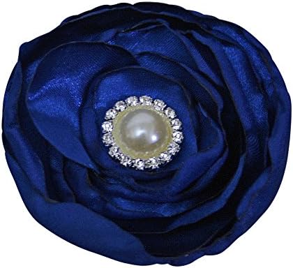 Satin Flower Rhinestone Pearl Hair Clip Wedding Hair Clip Bridal Hair Clip Bridesmaid Hair Clip First Communion Hairpiece Girls Hair Clip (Royal Blue)