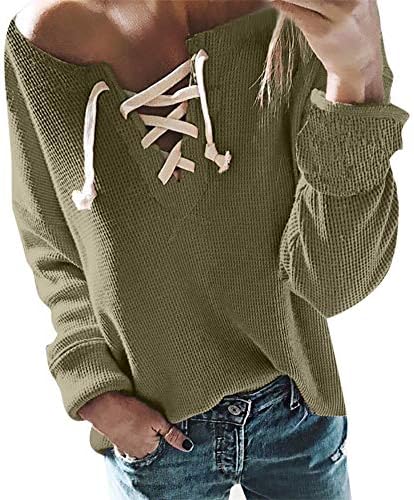 Byyong Women Casual V-Neck Tie Knit Loose Long Sleeve Fashion Design Collar Pullover Tunic Tops