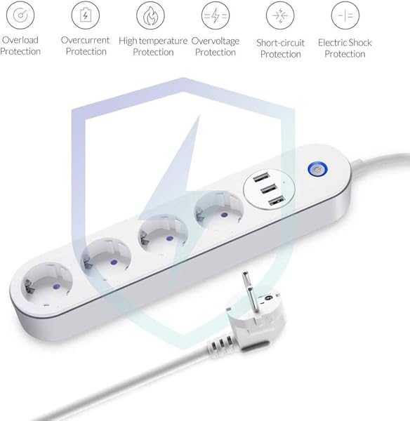 Regleta Inteligente WiFI Enchufe Mltiple 4 Tomas 3 USB Control de Voz Control de Aplicaciones y Funcin de Temporizacin Compatible con Smart Life Alexa Google Home