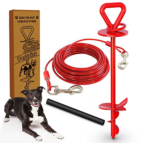 30ft Dog Tie Out Cable and Stake Dog Yard Leash and Stake for Medium