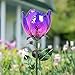 Exhart Solar Glass Flower Stakes, Stakes, Variety of Colors, Outdoor lights, Accented Light for Garden or Yard or Driveway, Solar-Powered, Purple
