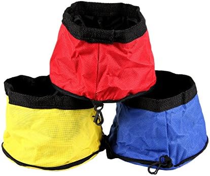 Petroad Portable Collapsible Food &amp; Water Bowl For Pet (Blue, Yellow, Red)