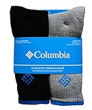 Columbia Mens Full Cushion Athletic Crew Socks, 6 Pair, Black/Navy/Grey