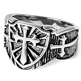 INBLUE Men's Stainless Steel Ring Silver Tone Black Celtic Medieval Cross Sword Shield Size12