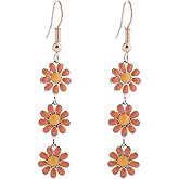 Colorful Long Daisy Flower Dangle Earrings Bohemian Sunflower Earrings for Women Girls Jewelry