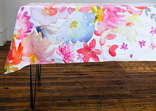100% Cotton Digitally Printed Watercolor Asymmetric Tablecloth. 60-inch x 120-inch. Suitable for Formal and Casual Dining. French Designs - Fleurette Collection, by Vous Du Rivage
