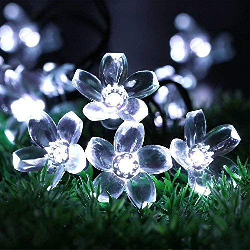 Solar String Lights, YiMiky 50 LED Solar Sakura Flower Lighting String Light Starry Hanging Solar Powered Christmas Lights Outdoor Decoration Rope for Holiday Party Lawn Decoration (White) - Thumbnail 3