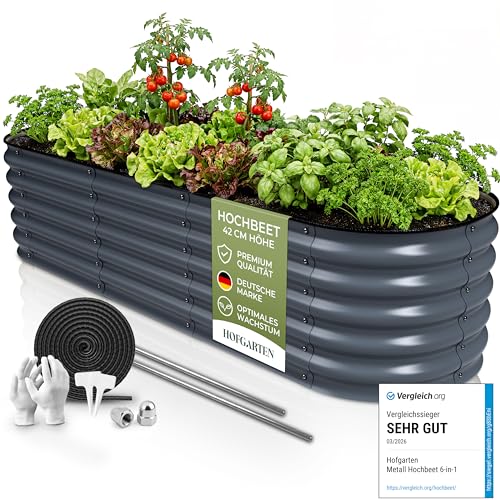 HOFGARTEN Hochbeet Metall 200x60x42 cm, 6-in-1, erweiterbar, Anthrazit