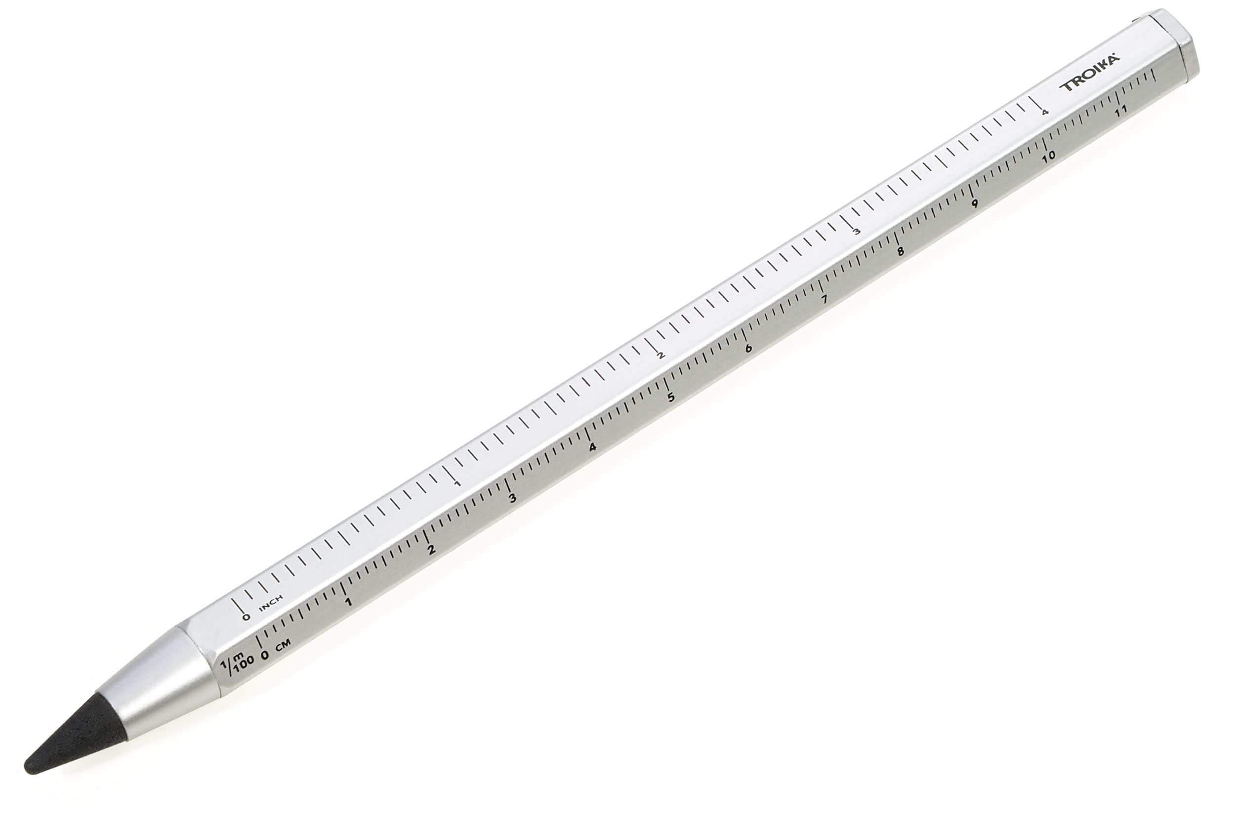 Troika PEN20/SI Multi-Tasking Pencil with Sustainable Endless Aluminium and Metal Tip - White Interchangeable Erasable with Centimetre/Inch Ruler - Size 147 x 10 x 10 mm