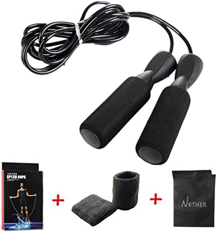 Nother Jump Rope Adjustable double under Bearing Jumping Rope with a pair of WristBands and a Carrying Case for Men Women and Kids N3(black)