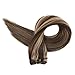 Surprise 18 inch Hair Weft Extensions Human Hair Ombre Balayage Remy Hair Bundles Double Wefted Full Head Color #4 Dark Brown And #27 Honey Blonde 100g Per Package Remy Hair