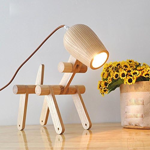 DMMSS Creative Bedroom Stylish Solid Wood Desk Study Lamp Bedside Lamp Children Small Dog Table Lamp Shape Led Lamp