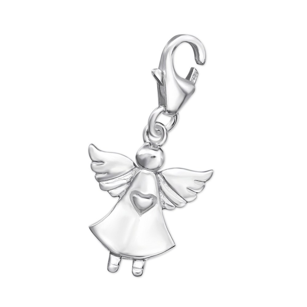The Rose & Silver Company Women 925 Sterling Silver Angel Shaped Charm with Clip On Clasp