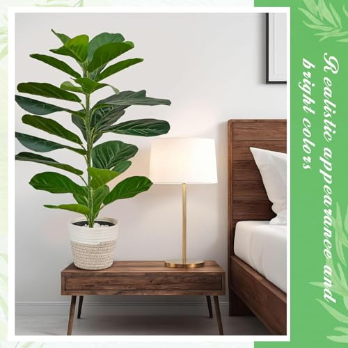 ORCHID M®Artificial Fiddle Leaf Fig Trees, Tropical Theme Artificial Ficus Lyrata Fake Potted Plant with Cotton Rope Baskets for Home Office Bedroom Decoration Gifts(82cm)