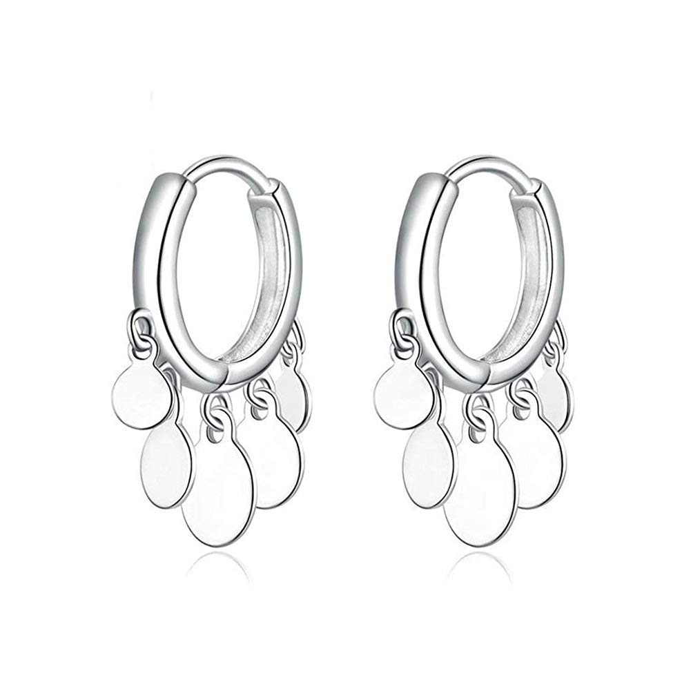 Circle Dangle Samll Huggie Hoop Earrings Sterling Silver Cartilage Earrings Hoops Dainty Christmas Gifts Cute Fashion Jewelry for Women Girls (Silver)