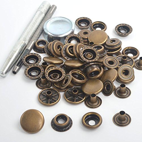 15 Sets 12.5/15/17mm Antique Brass Snap Fasteners Press Studs Sewing Buttons For Clothing ,Jackets, Jeans, Bags, Straps and Other Sewing Projects Clothes Repair (12.5mm 15 Sets w/Tool)