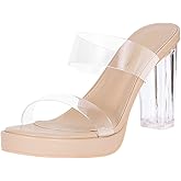 Heels Charm Women's Platform Heels Clear Chunky Block Heeled Sandals Open Toe Two Strap Slip On Block High Heel Sandal Dress Dancing Sandals Daily Work Party Shoes