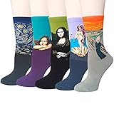 5 Pairs Womens Famous Painting Art Printed Funny Casual Crew Socks by Chalier