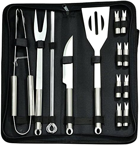 MarlaMall 16-Piece BBQ Grill Tools Set, Stainless Steel Utensils Barbecue Tools Grill Accessories with Canvas Storage Case A Perfect Gift For Outdoor Grilling