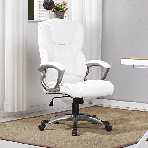 Executive Leather Office Chair Computer Work Desk High Back (White)