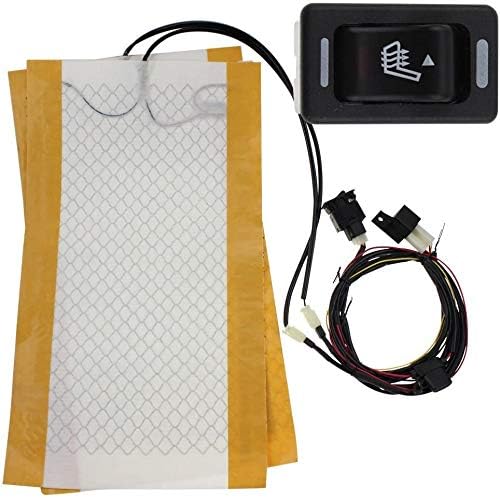 Motosupply 1 Seats 12V Universal Carbon Fiber Pattern Heated Seat Heater Pads 3 Setting HI-Off-LO Rectangle Switches