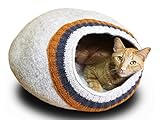 Meowfia Premium Felt Cat Cave (Large) - Eco-Friendly 100% Merino Wool Cat Bed - Soft and Comfy Beds for Large Cats and Kittens (Light Gray/Knitting)