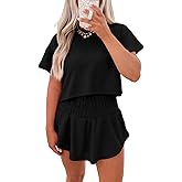 Ecosunny Women's Summer 2 Piece Sets Sweatsuits Casual Cropped Tee and Skort Set Matching Sets Trendy Lounge Outfits
