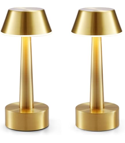 UMEXUS Paquete De 2 Lámparas De Mesa Inalámbricas Pequeñas Y Recargables, Funciona Con Pilas LED, Táctil