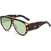 Long Keeper Oversized Pilot Sunglasses for Women Men Retro 70s Thick Square Sunglasses Trendy Flat Top Sheild Glasses UV400