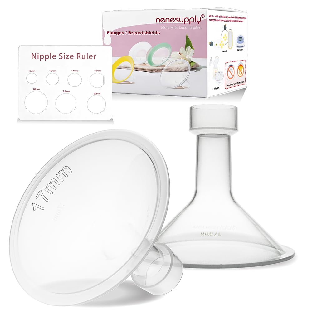 Nenesupply 17mm Oval Flanges Compatible with Medela Breast Pump Parts Flange Accessories. Work with Pump in Style Parts Symphony Parts Swing Maxi Harmony Breastpumps (17mm Classic)
