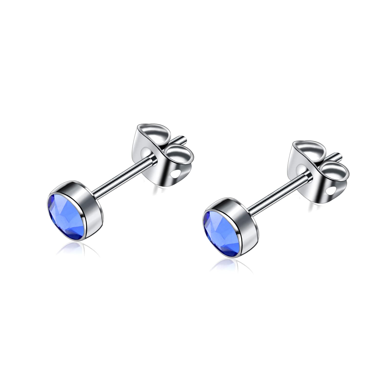 Artskin G23 Titanium Crystal Stud Earrings for Women Men Girls Hypoallergenic Nickel Free 4mm Dainty Elegant Classic Stud Earrings for Sensitive Ears (4MM, Sapphire)