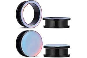 COOEAR 2 Pairs Stainless Steel Black Ear Gauges Retro-reflective Sheeting Tunnels and Plugs.