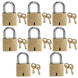 Harrison A-1-0001_PK 8 Brass 3 Levers Padlock with 2 Keys (Pack of 8)