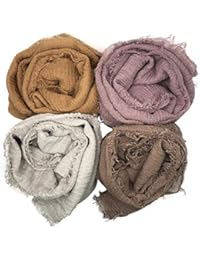 MANSHU 4PCS Women Soft Cotton Hemp Scarf Shawl Long Scarves, Scarf and Wrap, Fancy Stylish Hijab, Big Head Scarves.
