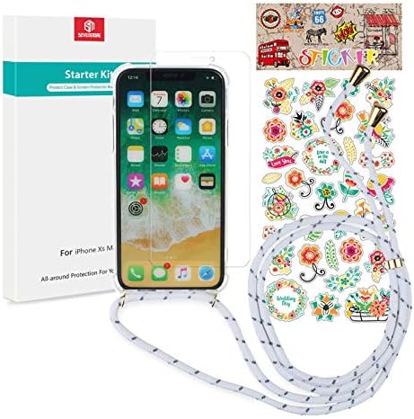 SM SEVENMORE iPhone Xs Max PC+TPU Bumper Clear Case with Necklace Lanyard Cord Strap
