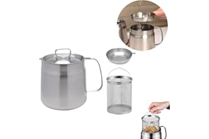 FANSUIT Stainless Steel Oil Filter Pot, 304 Stainless Steel, Large Capacity, Versatile Oil Filter Vessel, Multi-Function Frying Net Tank for Kitchen/Camping (68 Oz)