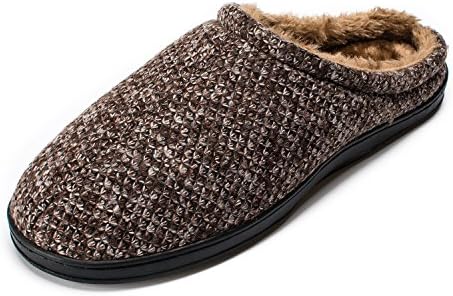QXQY Men's Comfort Knitted Plush Anti-Skid Sole House Slipper Indoor Shoes (8 D(M) US, Brown)