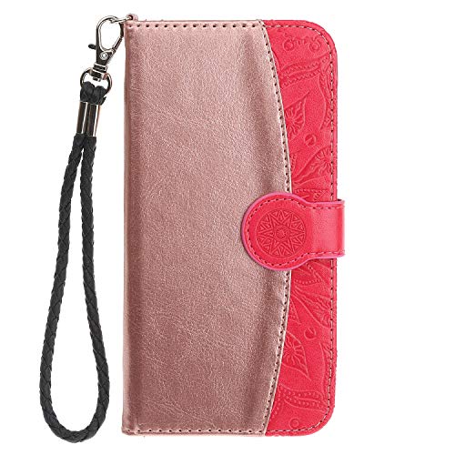 image for Herzzer Rose Gold + Red Leather Case for Galaxy A6 Plus 2018,Strap Wal