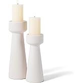 Set of 2 White Ceramic Taper Candle Holders, Matte Decorative Candlestick Holders in Small & Large Sizes for Home Decor, Dini