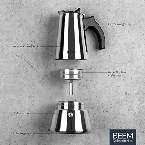 BEEM ESPRESSOMAKER Espressokocher - 6 Tassen | Kaffeekocher | Induktion geeignet | Edelstahl | 200-300 ml Mokka… – Bild 6