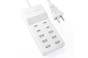 SIWMER USB Charging Station Block with 10-Port (6 USB-A Port & 4 USB-C Port),USB Power Strip for Smart Phone Tablet Laptop Computer (1 Pcs)