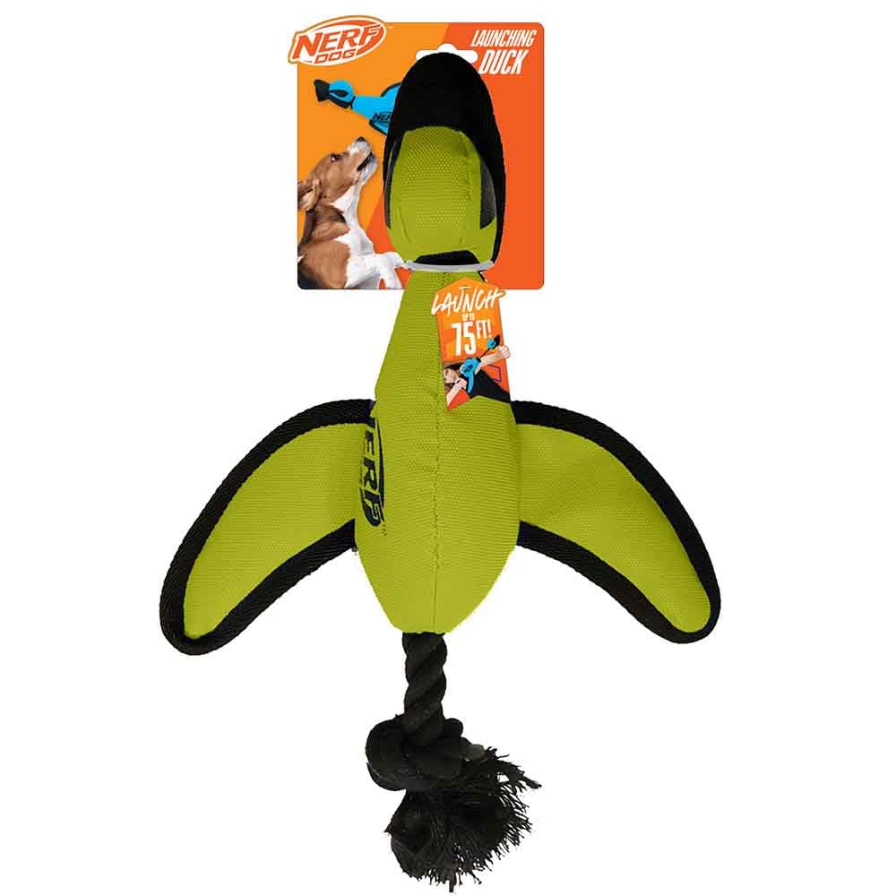 Nerf Dog Large Nylon Launching Duck with Interactive Design, Green