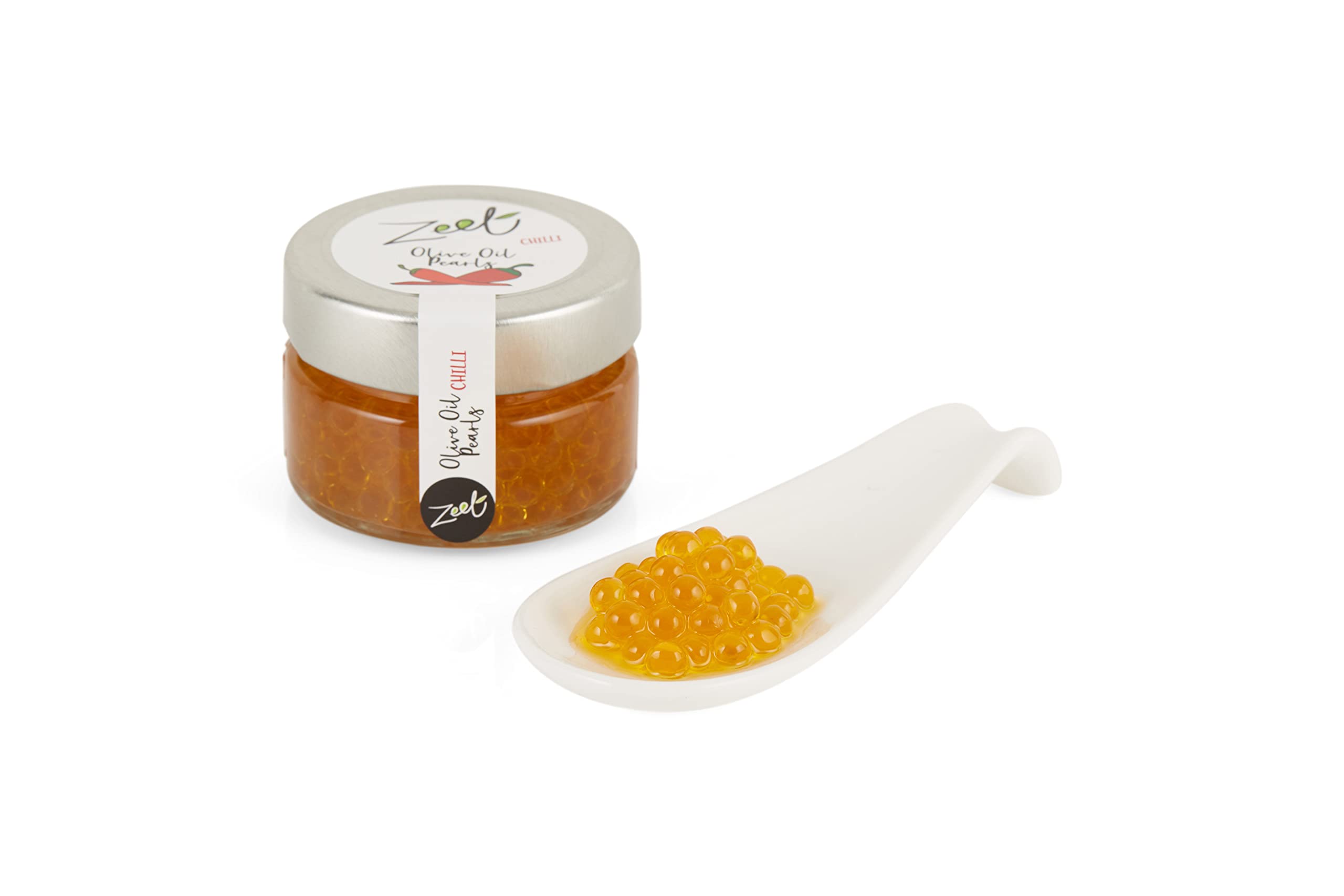 ZEET - Extra Virgin Olive Oil Pearls with Chilli - Picual Olive Oil Botanical Pearls, Flavoured with Fresh Red Hot Chilli Pepper - 50g