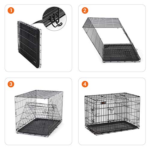 Feandrea PPD48BK Folding Dog Crate with 2 Doors, Separator, Removable Tray, 122 x 74.5 x 80.5 cm, XXL, Black