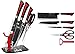 Imperial Collection IM-KST11 LG 6 Piece Knife Set, Includes 2-in-1 Scissor/Bottle Cap Opener, Peeler and Acrylic Stand, Non Stick Coating Kitchen Knives, Red/Black