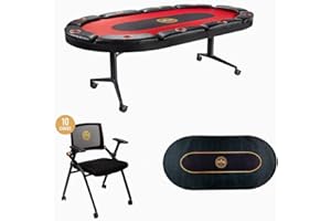 TRITON POKER TABLES Triton Foldable Poker Table with 10 Chairs and an Additional Mat- Premium Soft-Padded Armrest, Individual Cup Holders, Portable Mat - Individual Chairs for Everyone, Long-Lasting Poker Table