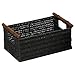 Household Essentials Decorative Woven Baskets, Set of 3 Baskets, Paper Rope with Wood Handles, Sturdy Metal Frame, Small, Medium and Large, Black