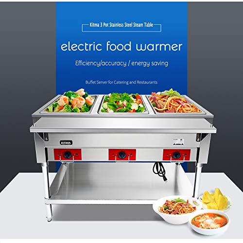 image for 110 V Commercial Electric Food Warmer – Kitma 3 Pot Stainless Steel 